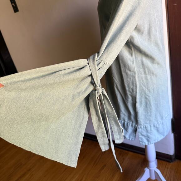 PFEIFFER the Label Light denim Shift Mini Dress With Tie Bell Sleeves Small - Picture 4 of 7